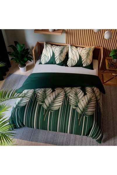 Markizeta Lenjerie de pat 160x200 Bumbac satinat Frunze verzi Tropicana