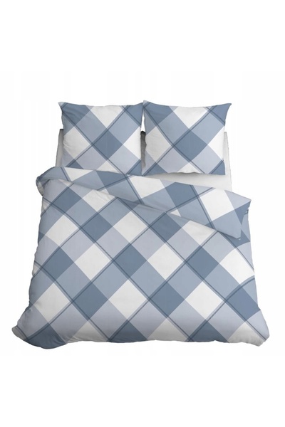 Detexpol Lenjerie de pat din satin 220x200 Albastru cu model grilă