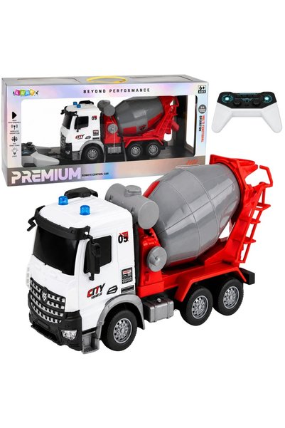 LeanToys Camion betonieră cu telecomandă RC, macara mobilă, lumini, 1:14 LEA