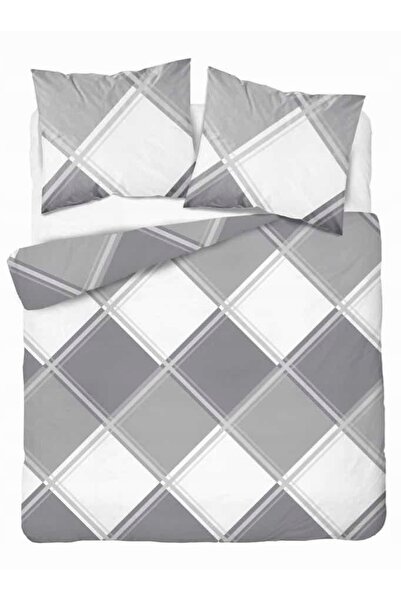 Detexpol Lenjerie de pat din flanelă 220x200, model romboidal, nuanțe gri-cen...