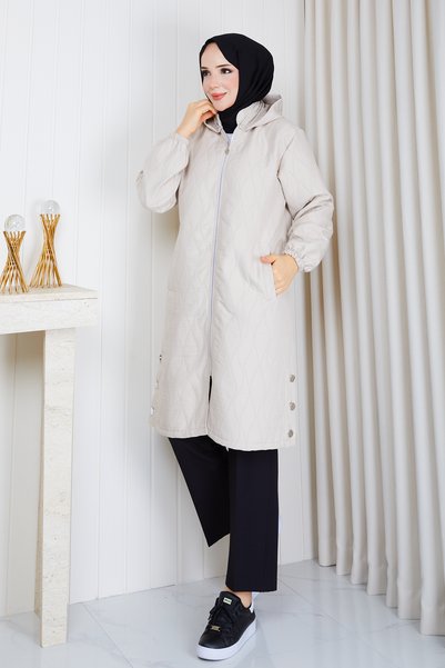 Pamuk Butik Women's Onion Patterned Pocketed Wear-And-Go Quilted Coat