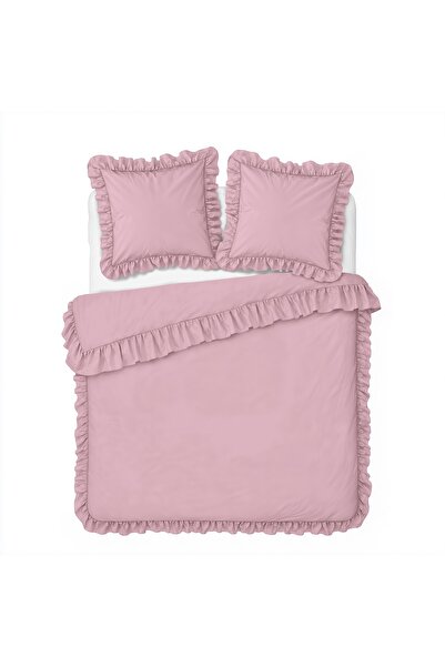 Detexpol Lenjerie de pat 220x200 Microfibră satinată cu volane roz uni