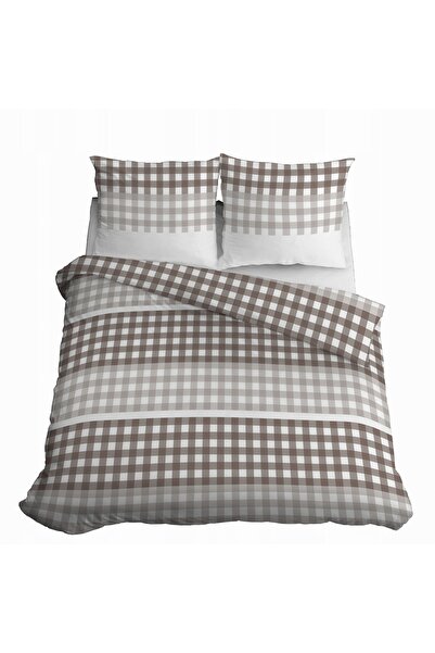 Detexpol Lenjerie de pat din satin 220x200 Bej cu model grilă