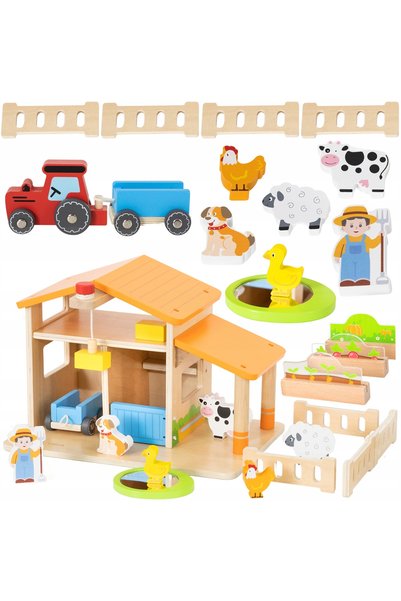 Viga Casă de fermă din lemn, Casă de fermier cu grădină și tractor, 21 de juc...