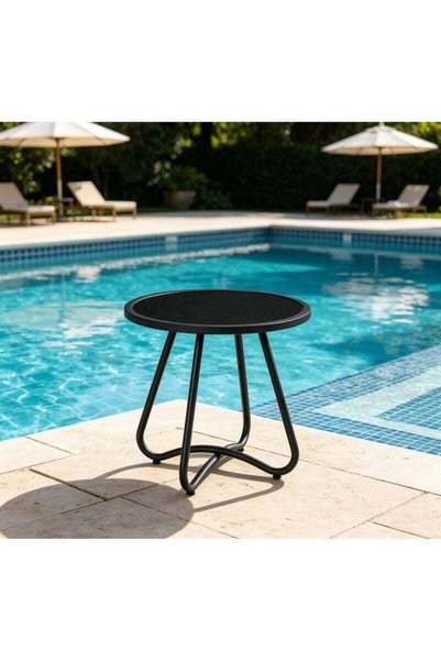 Generic Brand YIYAN Indoor-Outdoor Round Side Table, Waterproof Metal Patio E...