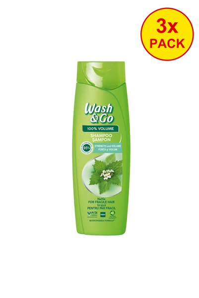 WASH&GO 3x PACK shampoo with nettle extract, for hair prone to breakage, 360 ml