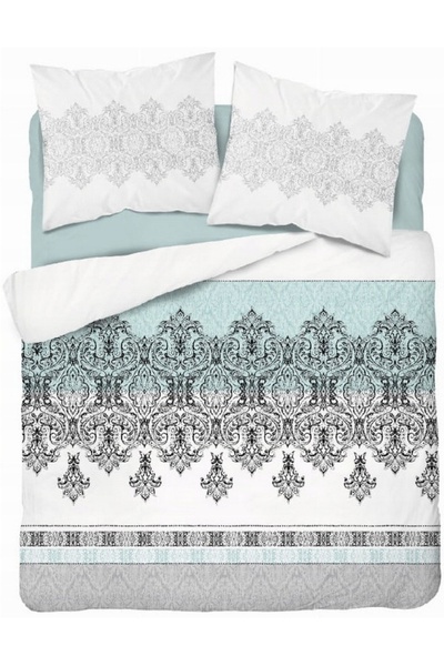 Detexpol Lenjerie de pat Satin 160x200 Bej Ornament Alb Turcoaz