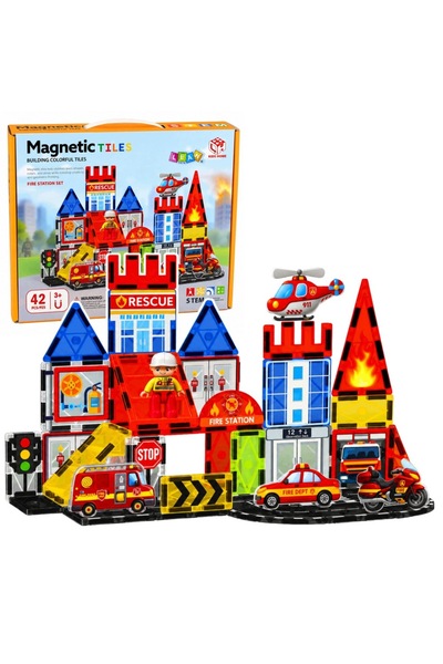 LeanToys Blocuri magnetice de construcție Stație de pompieri 42 piese LEAN T