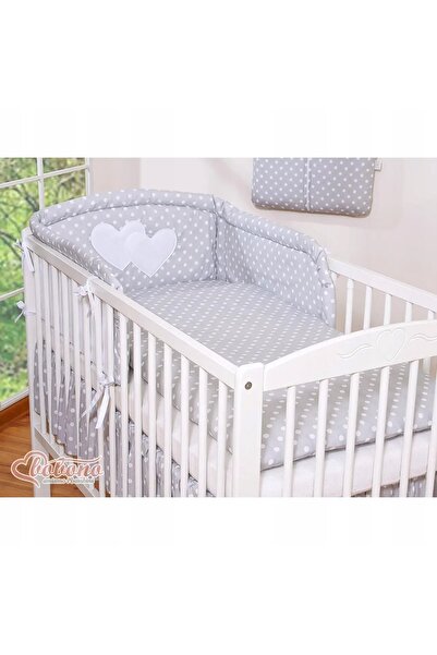 Bobono Lenjerie de pat 3 piese 135x100 - Inimi albe cu buline pe gri
