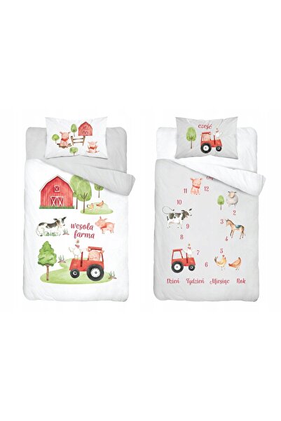 Detexpol Set pătuț 90x120 Cuvertură + Lenjerie de pat Tractor Roșu Ferma Feri...