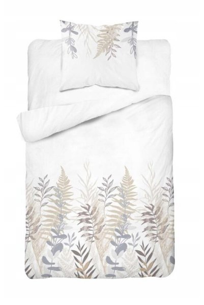 Detexpol Lenjerie de pat din satin 160x200 cu frunze și flori, gri cenușiu