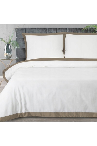 Eurofirany Lenjerie de pat din satin 220x200 Laura Alb cu bordură bej