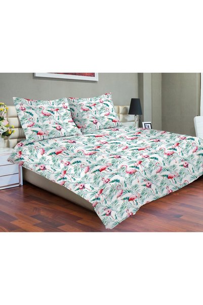 Matex Lenjerie de pat din satin PREMIUM 140x200 Flamingo și Frunze