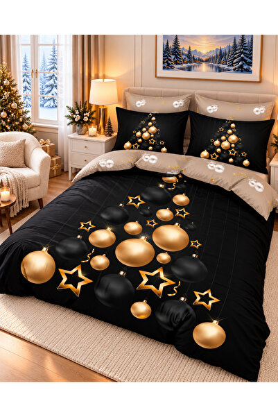 CHIRASO Christmas Bedding Set, Premium Finet, 6 Pcs, Fitted 180x200, Black, G...