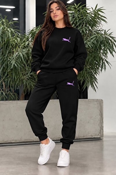 FAEL LİFE Purple Panther Unisex Printed Sweatshirt and Sweatpants Oversize Pr...
