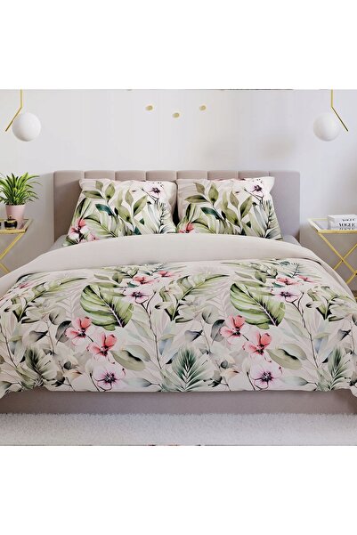 Markizeta Lenjerie de pat 220x200 Bumbac satinat Paradis Flori Frunze verde