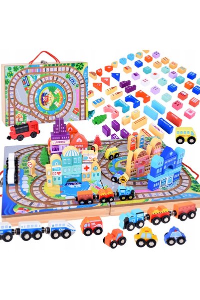 LeanToys Set de blocuri din lemn pentru a construi orașul