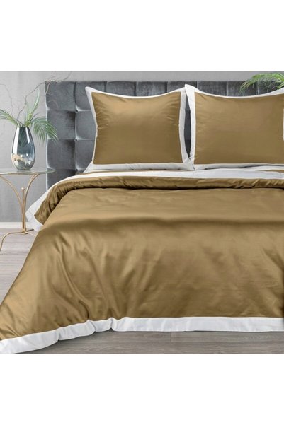 Eurofirany Lenjerie de pat din satin 220x200 Laura Golden cu bordură albă