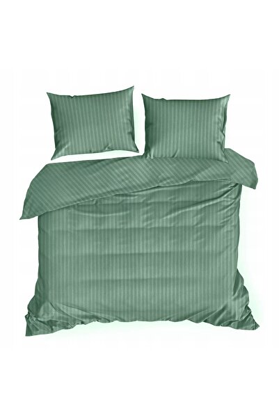 Eurofirany Lenjerie de pat din satin 160x200 uni cu dungi premium verde