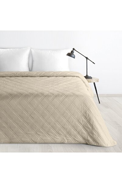 Eurofirany Cuvertură de pat decorativă 200x220 din catifea bej cu matlasare g...