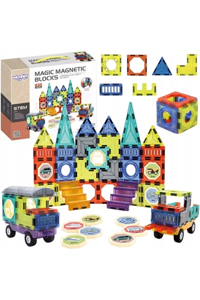 woopie SET MAGNETIC CU BLOCURI, VEHICULE ȘI CASTEL