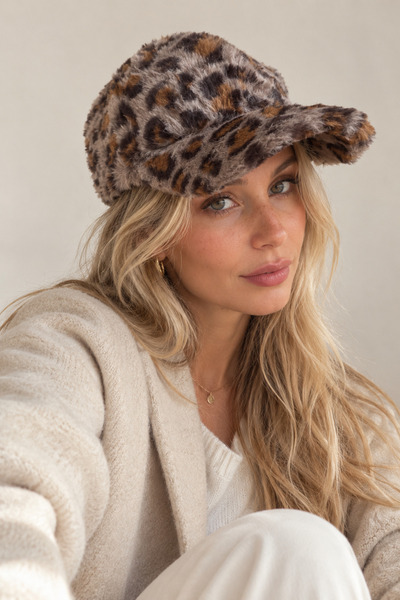 Şirin Giyim Aksesuar Leopard Adjustable Plush Visor Furry - Cap Hat Soft Cap