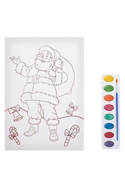DD SHOP Set de colorat cu canvas A4 Moș Crăciun, acuarele și pensulă, 3 piese...