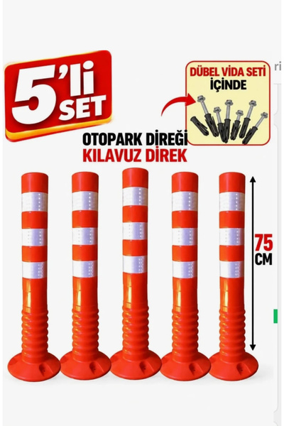 SerBugo 5Li Set 75 Cm Esnek Reflektif Şeritli Delinatör Otopark Dubası Yol Şerit Ayırıcı Park Yeri Düzenleyici Yol Trafik Park Dubası