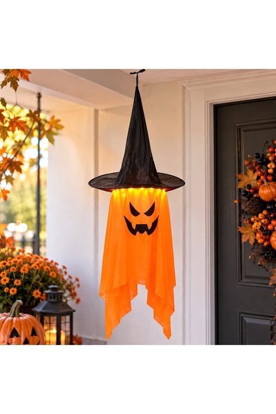 DD SHOP Felinar Suspendabil de Halloween Fantoma Dovleac cu LED Alb Cald Ø38x...