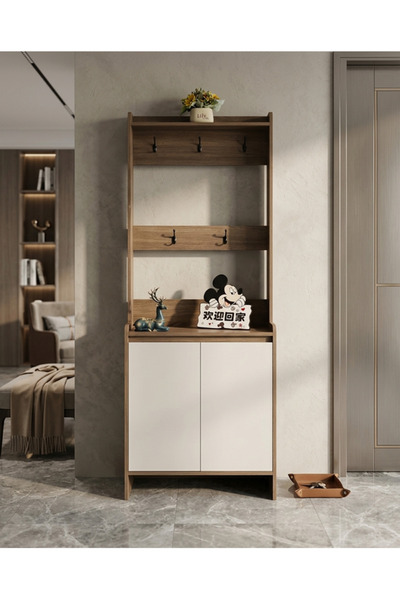 PLUS 39 Modern Entryway Storage Cabinet with Clothes Rack and Organizer Shelves