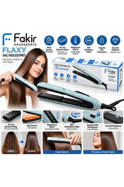 Fakir FLAXY SAÇ DÜZLEŞTİRİCİ 25MM SERAMİK PLAKA + HIZLI ISINMA & 360° DÖNEBİL...