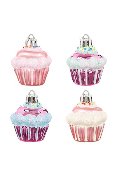 DD SHOP Set Ornamente de Craciun Cupcake Mov Roz Glitter 5.5cm - 4buc