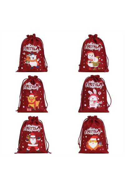 Choice 10x14cm-3.94x5.5in Red-6PCS 6PCS Christmas Character Drawstring Bags S...