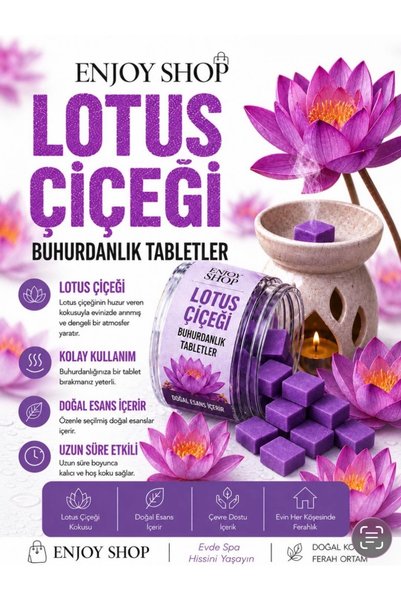 ENJOY SHOP 20 ADET LOTUS ÇİÇEĞİ KOKULU DOĞAL NATÜREL BUHURDANLIK TABLETLERİ T...