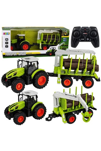 LeanToys Tractor RC cu telecomandă la scară 1:24 cu remorcă forestieră și gra...