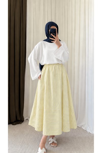 Hepsi Moda Thick Striped Skirt with Pockets - Hpm - Yellow
