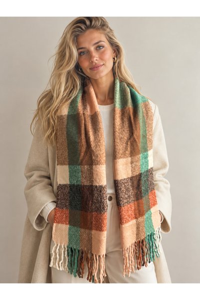 Şirin Giyim Aksesuar Tasseled Scarf Soft Textured Colorful Fleece - Soft Shaw...