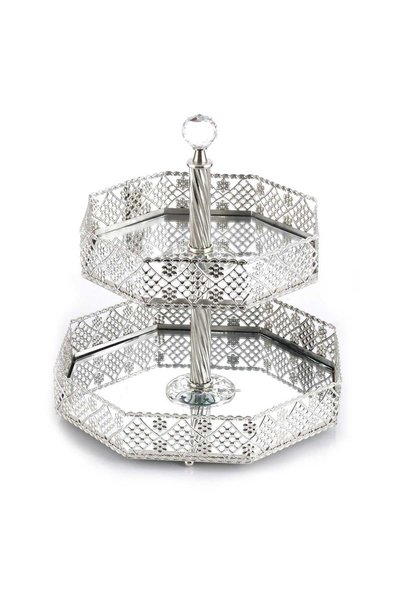 FAIR HOME Two-Tier Cookie Holder Hexagonal Round Metal Silver 25 cm / 20 cm