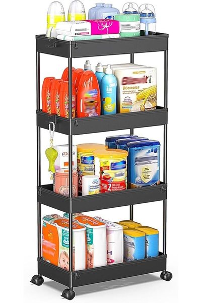 Chulovs Rolling Utility Storage Cart, 4‑Tier Mobile Bathroom Organizer Trolle...