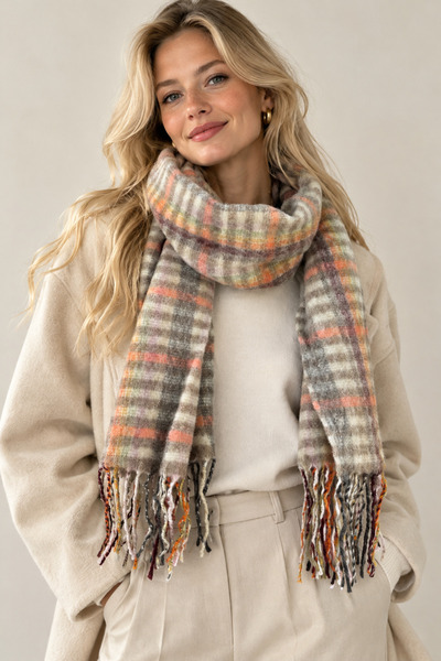 Şirin Giyim Aksesuar Tasseled Scarf Soft Textured Colorful Fleece - Soft Shaw...