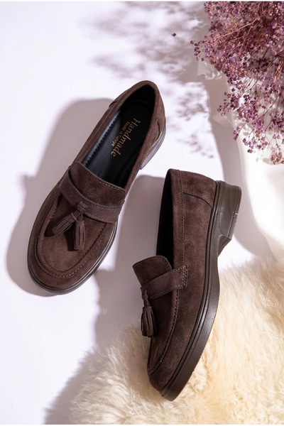guijarro Loafer casual pentru femei, din piele intoarsa maro, cu talpa confor...