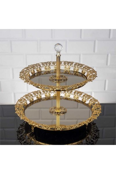 FAIR HOME Two-Tier Cookie Holder Small Size Round Metal Gold 27 cm / 22 cm – ...