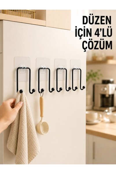 markentegra 4 Adet Yapışkanlı Askı Çok Amaçlı Mutfak Banyo Düzenleyici Askılık