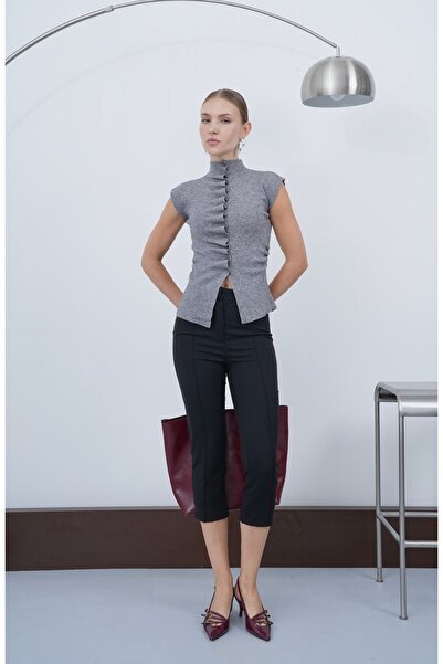 ZS Zey Studio Women's Gray Linda Zero Sleeve Knitwear Blouse