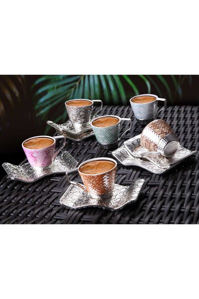 FAIR HOME Turkish Coffee Cup Set Luxury for 6 People Metal Colorful-Silver – ...
