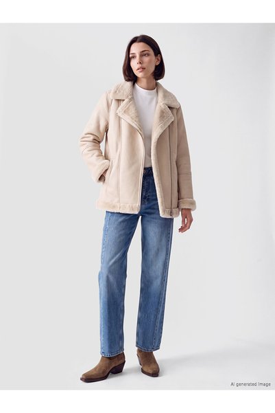 LC Waikiki Lcw Modestfur Collar Women's Leather Look Coat