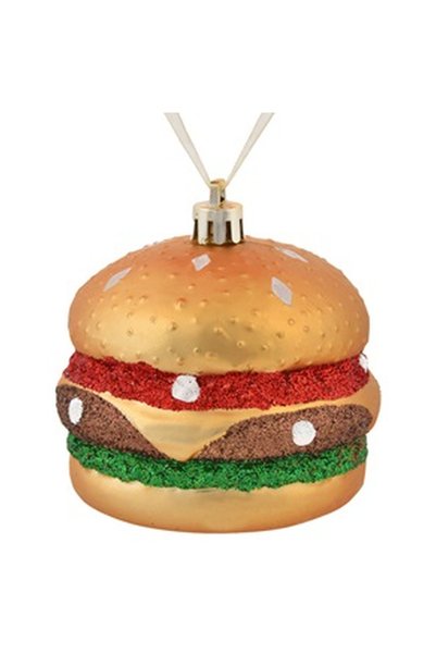 OEM Ornament Brad de Craciun 3D in Forma de Burger cu Glitter Colorat 7,5cm