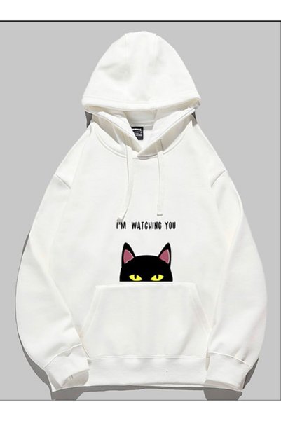 bellanova Unisex White Loose Fit Hooded Sweatshirt with Inner Pockets, Warm Hoodie