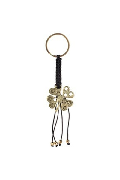 OEM Black Gold Gift Keychain with Macrame Clover "Luck" 14cm