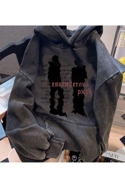 bellanova Unisex Anthracite Washed Kangaroo Pocket Hooded Casual Sweatshirt w...